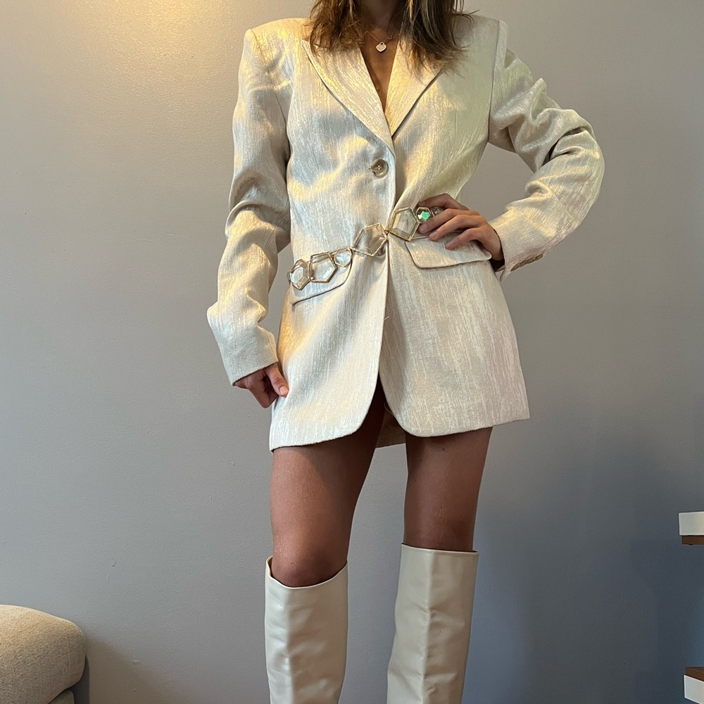 NA-KD White Oversize Blazer with Gold details